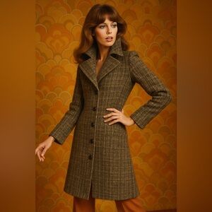 Woolsworth Vintage Women’s Boucle Green Purple Plaid Button Up Coat Sz M